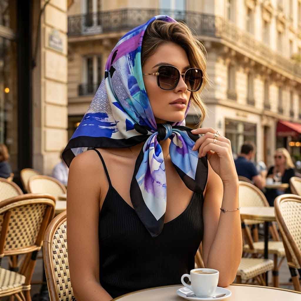 Abstract Floral Silk Square Foulard